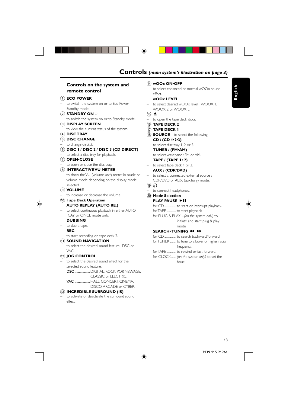Controls | Philips FW C798 User Manual | Page 13 / 32