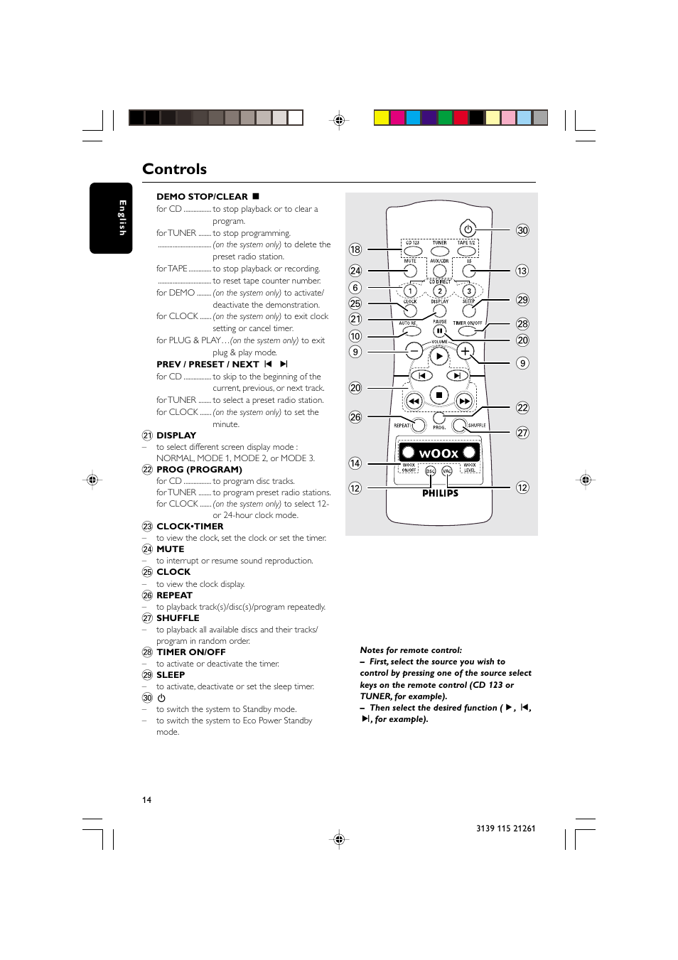 Controls, 0 9 ) § º ª • ) 9 ™ ≥ @ 6 | Philips FW C798 User Manual | Page 14 / 32