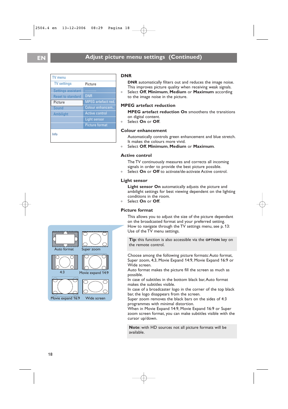 Adjust picture menu settings (continued) en | Philips 37-42PF9831D/10 User Manual | Page 18 / 74