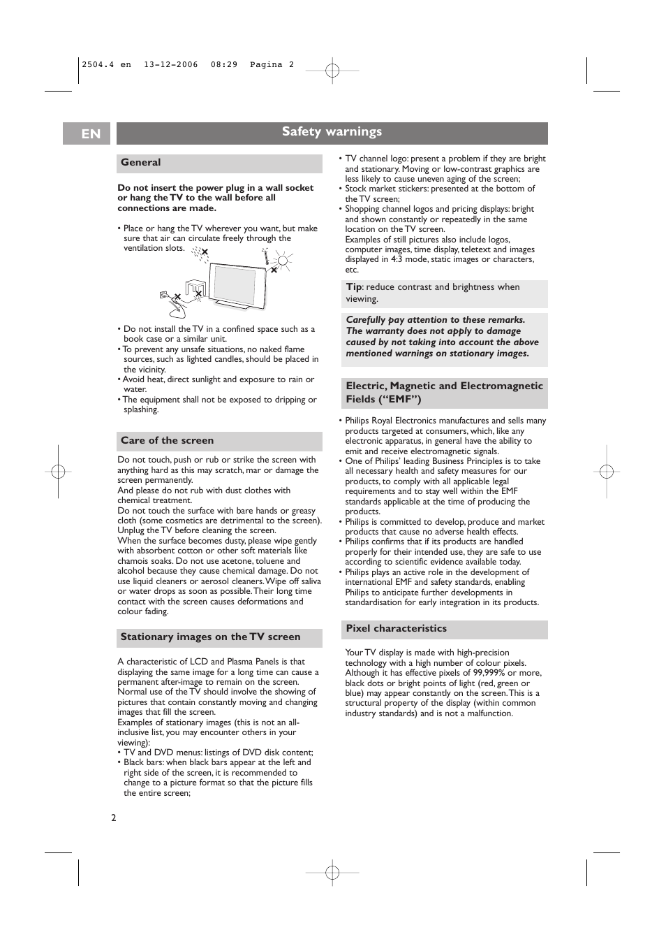 En safety warnings | Philips 37-42PF9831D/10 User Manual | Page 2 / 74