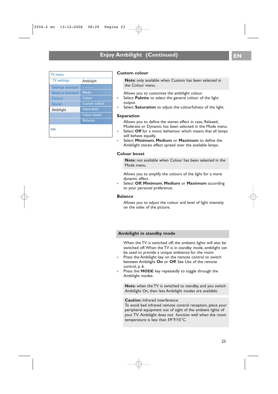 Enjoy ambilight (continued) en | Philips 37-42PF9831D/10 User Manual | Page 23 / 74