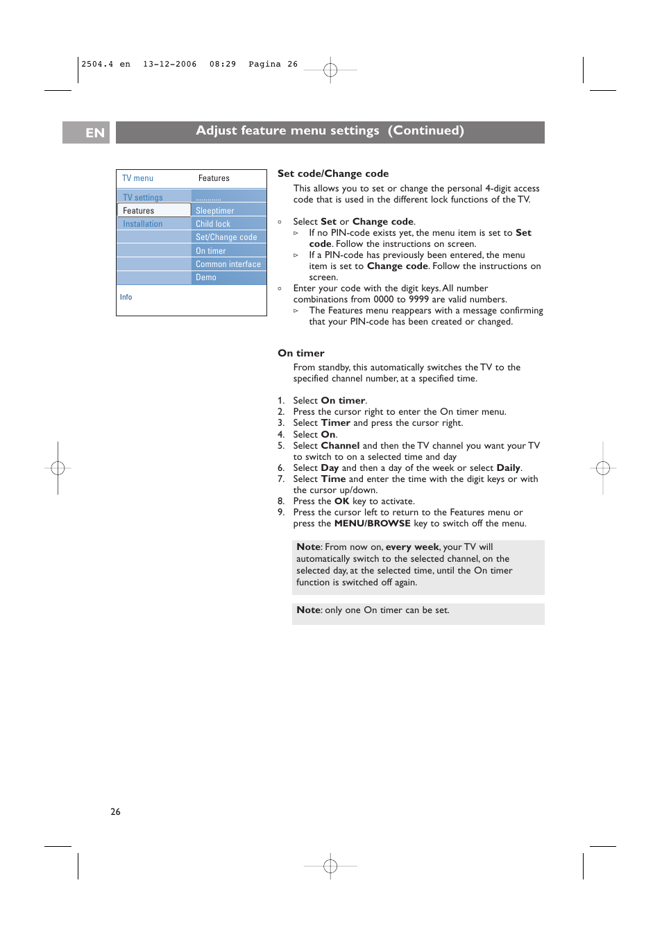 Adjust feature menu settings (continued) en | Philips 37-42PF9831D/10 User Manual | Page 26 / 74