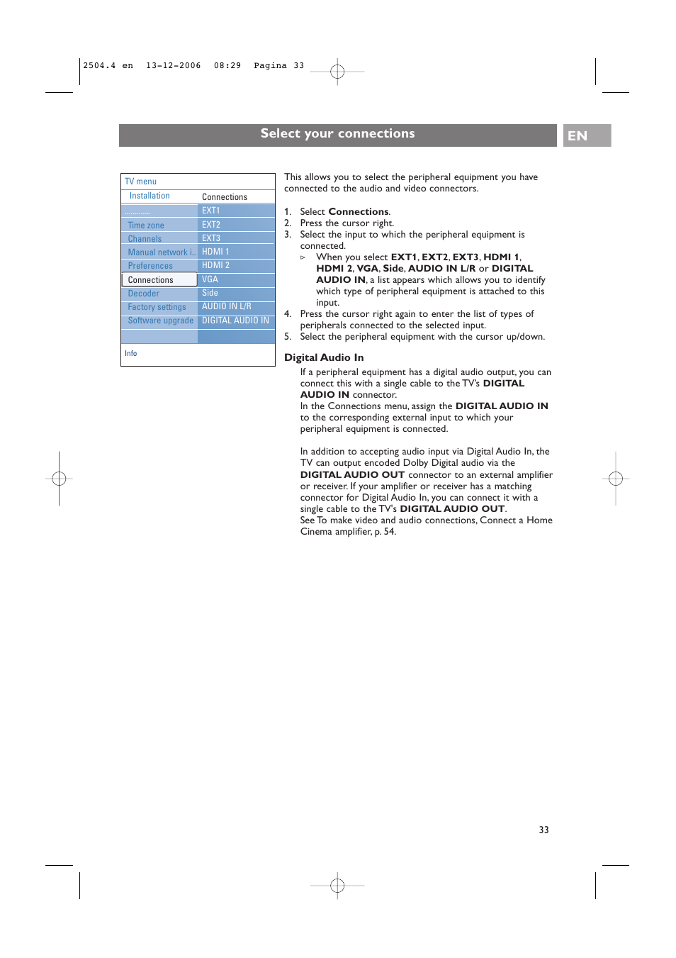 Select your connections en | Philips 37-42PF9831D/10 User Manual | Page 33 / 74