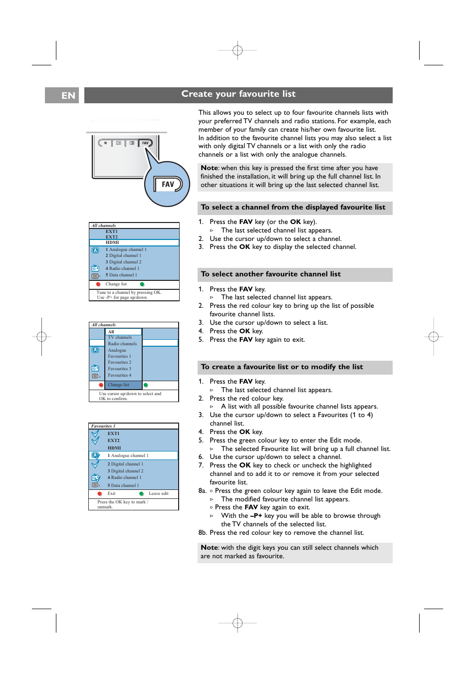 Create your favourite list | Philips 37-42PF9831D/10 User Manual | Page 36 / 74