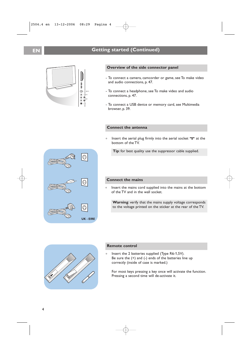 Getting started (continued) en | Philips 37-42PF9831D/10 User Manual | Page 4 / 74