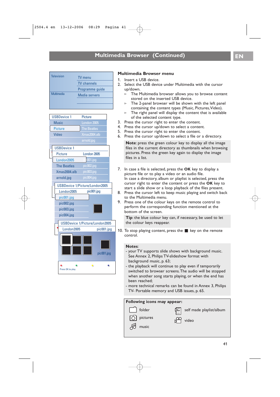 Multimedia browser (continued) en | Philips 37-42PF9831D/10 User Manual | Page 41 / 74