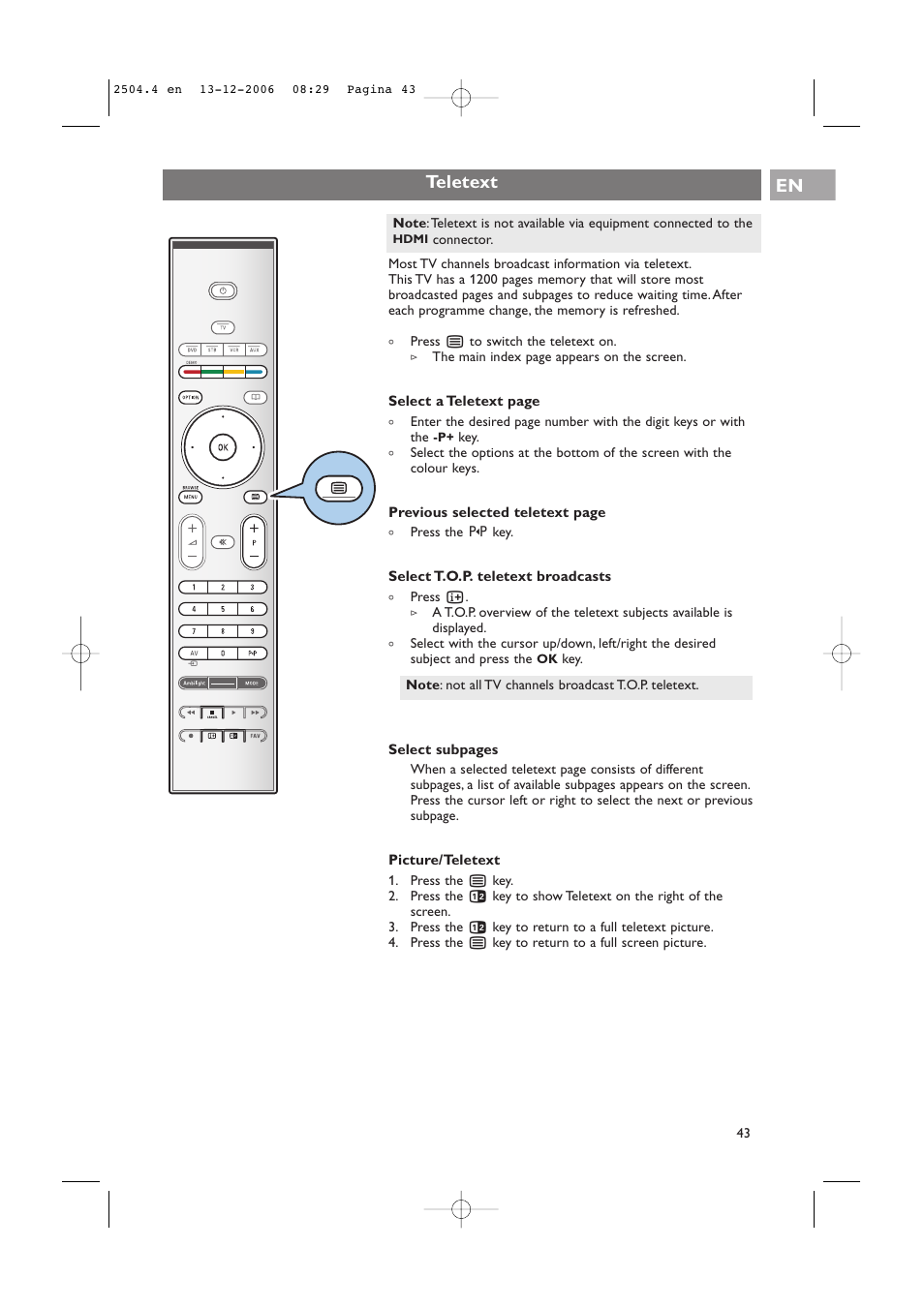 Teletext en | Philips 37-42PF9831D/10 User Manual | Page 43 / 74