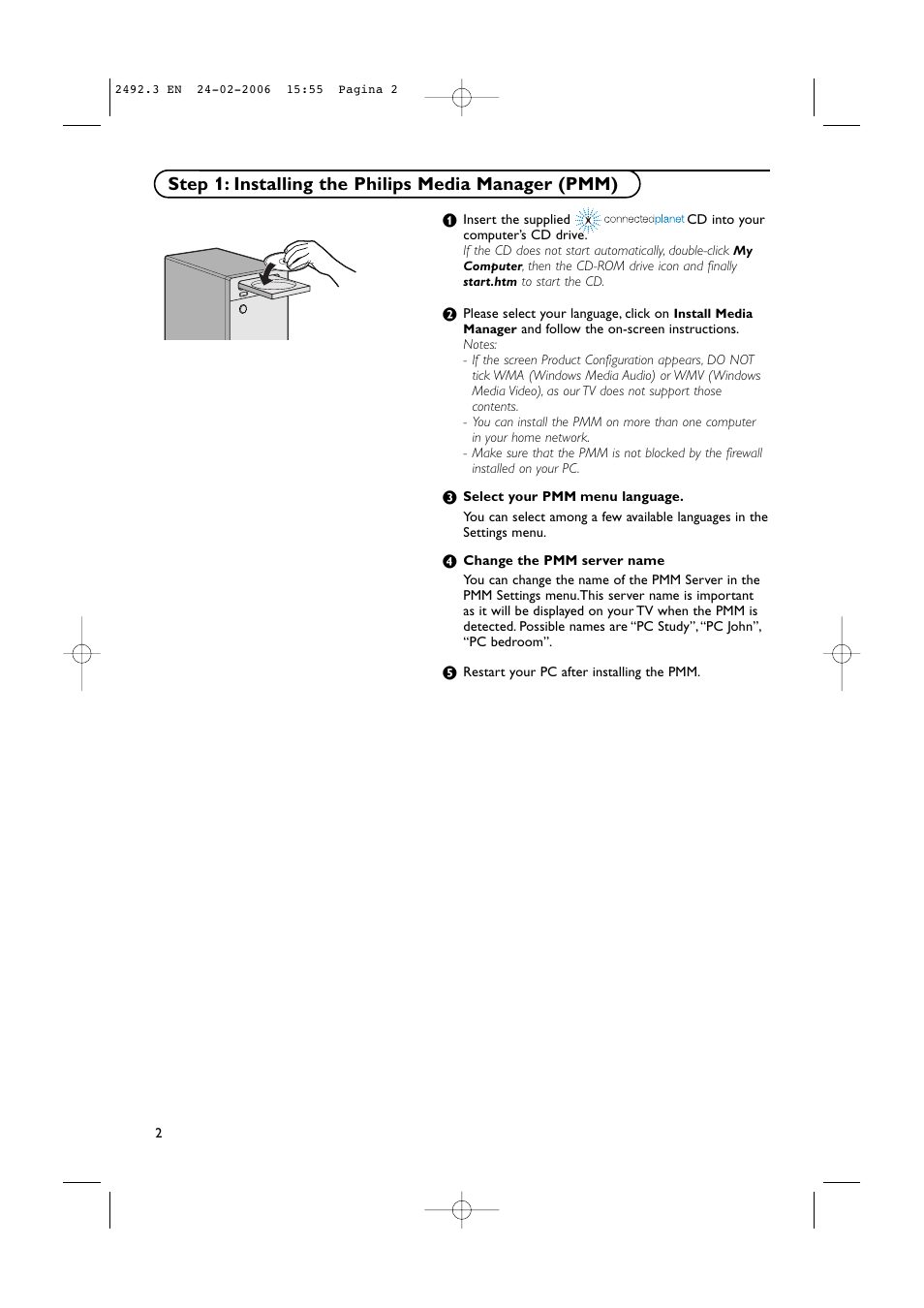Step 1: installing the philips media manager (pmm) | Philips 37-42PF9831D/10 User Manual | Page 70 / 74