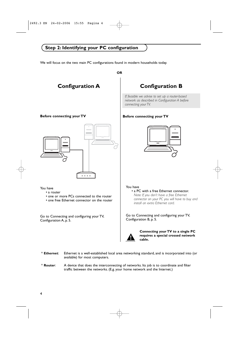 Configuration a, Configuration b, Step 2: identifying your pc configuration | Philips 37-42PF9831D/10 User Manual | Page 72 / 74