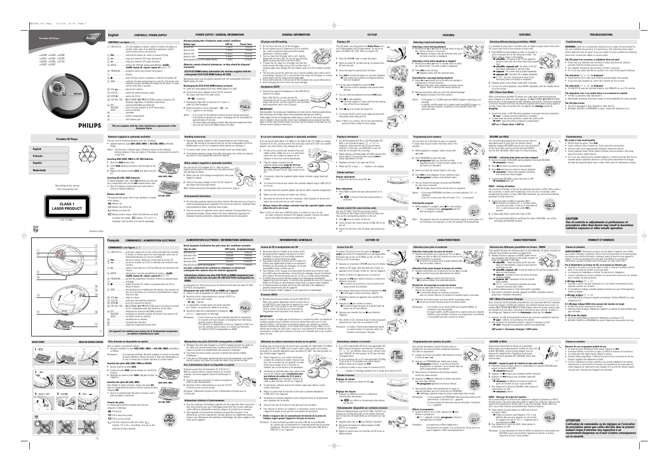 Aa size lr6 / um3 4.5v dc, 5v dc 0, Lr0 3/a aa /u m4 | Aa size lr6 / um3 | Philips AX5214 User Manual | Page 2 / 11