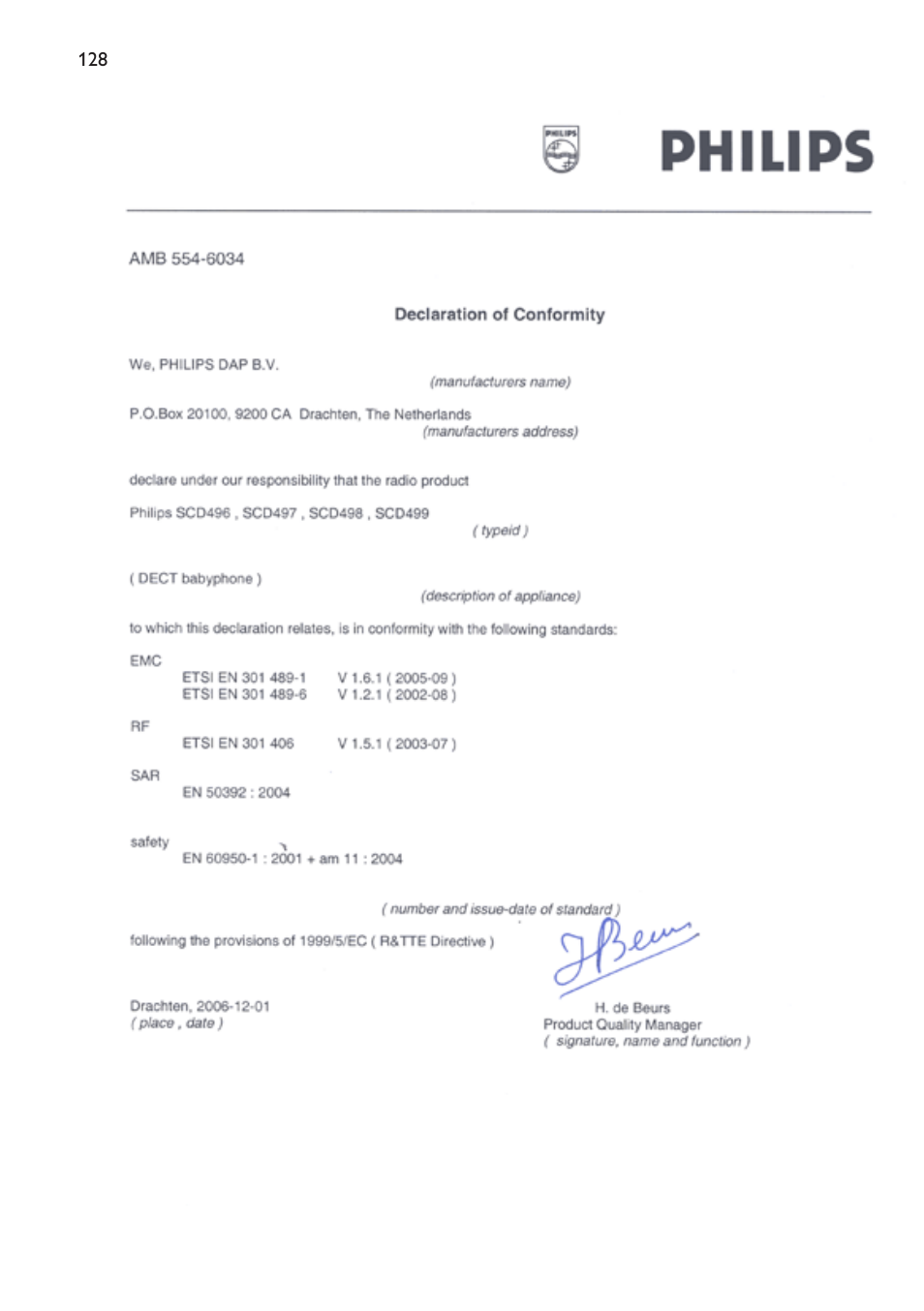 Philips Avent DECT baby monitor SCD498 User Manual | Page 128 / 132