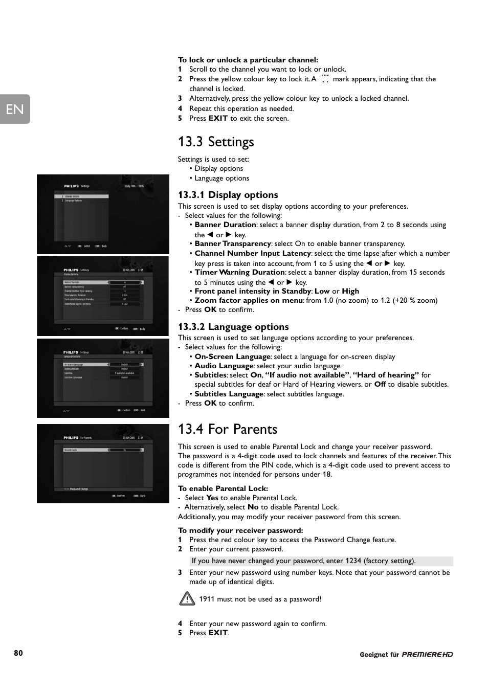 3 settings, 4 for parents | Philips DCR 9000 User Manual | Page 34 / 64