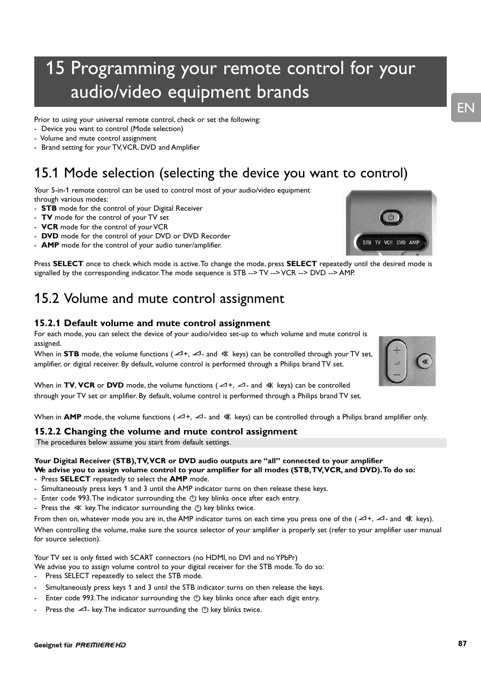2 volume and mute control assignment | Philips DCR 9000 User Manual | Page 39 / 64
