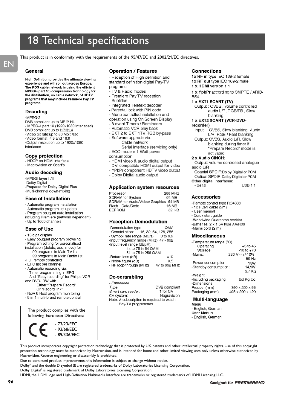 18 technical specifications | Philips DCR 9000 User Manual | Page 48 / 64