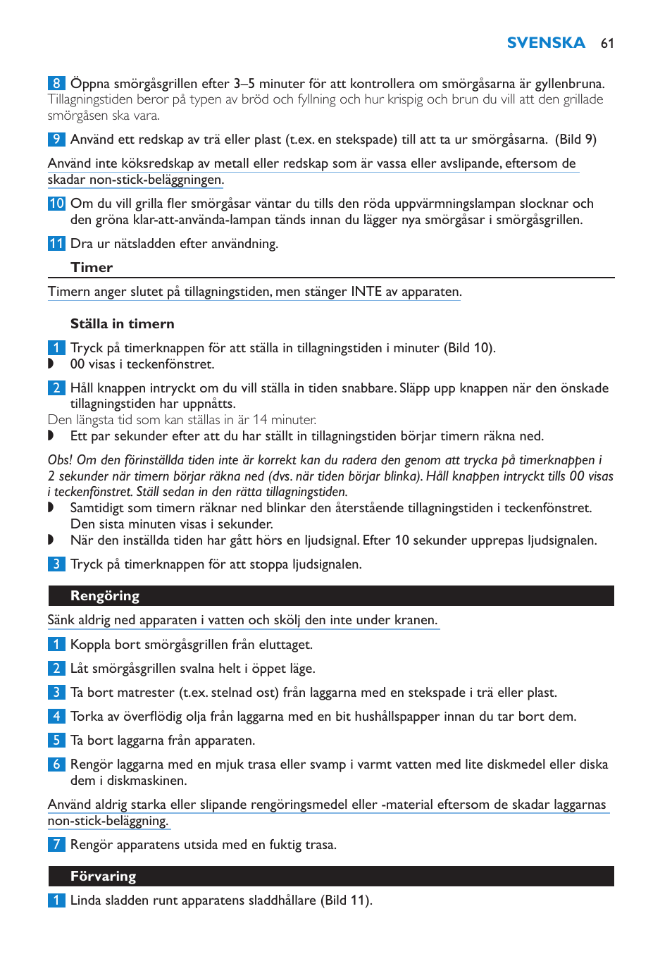 Elektromagnetiska fält (emf), Före första användningen, Använda apparaten | Grilla smörgåsar | Philips sandwich maker HD2415 User Manual | Page 61 / 72