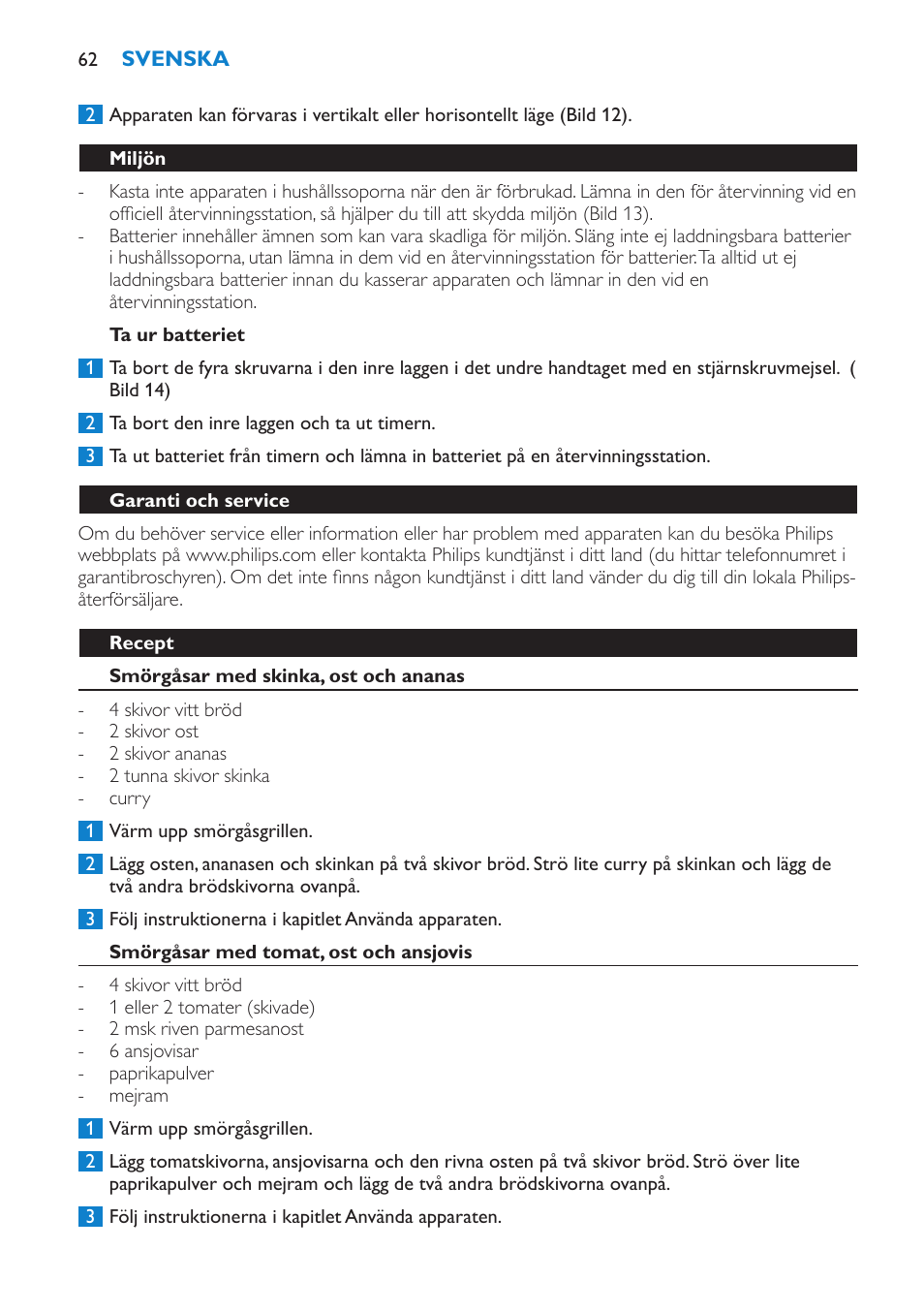 Timer, Ställa in timern, Rengöring | Förvaring | Philips sandwich maker HD2415 User Manual | Page 62 / 72