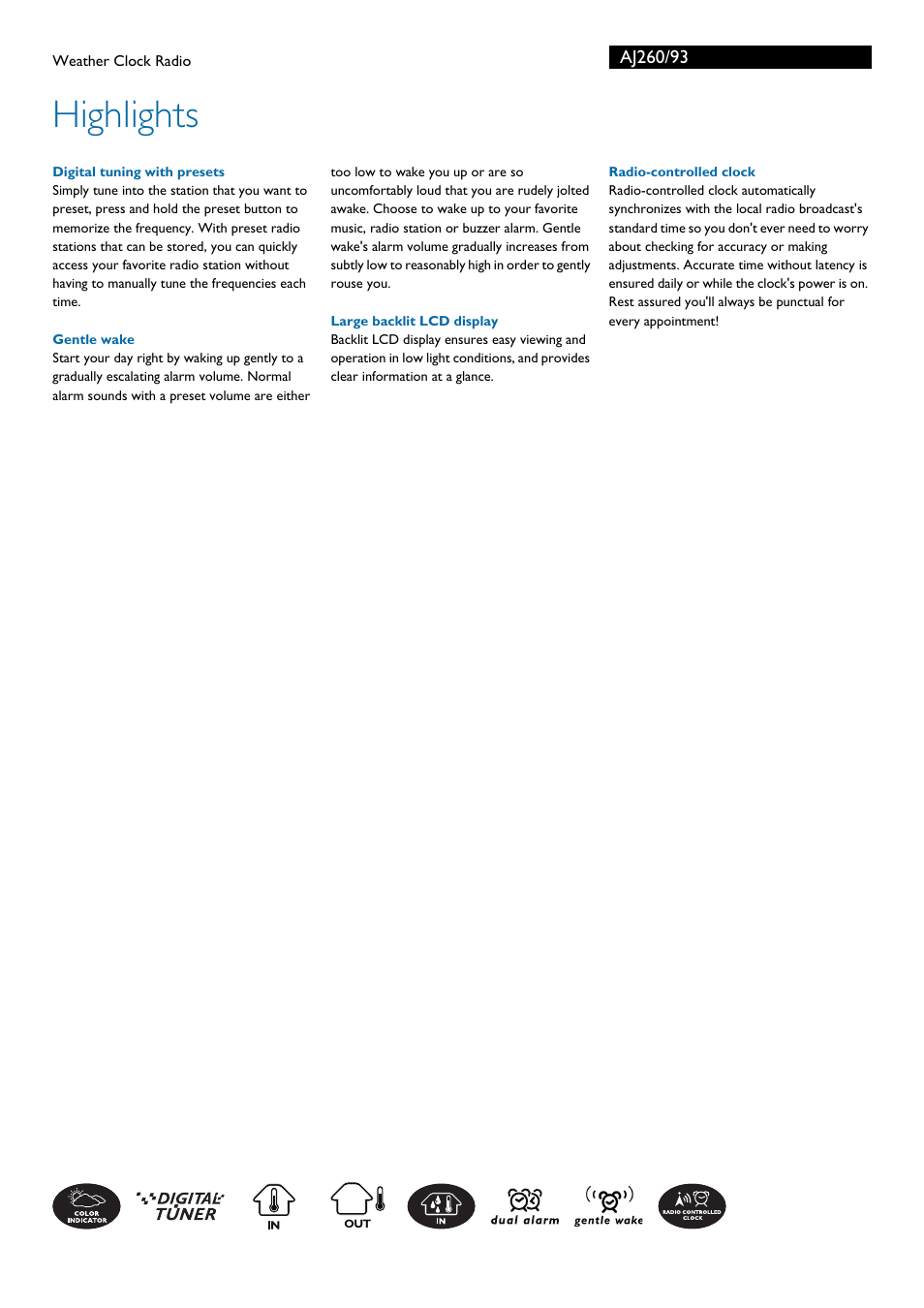 Highlights | Philips AJ260/93 User Manual | Page 2 / 3