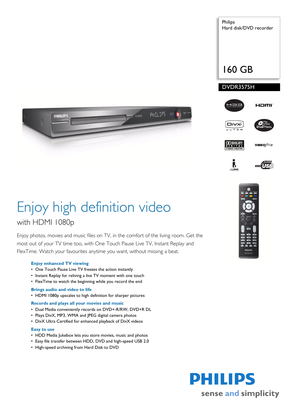 Philips DVDR3575H/05 User Manual | 2 pages