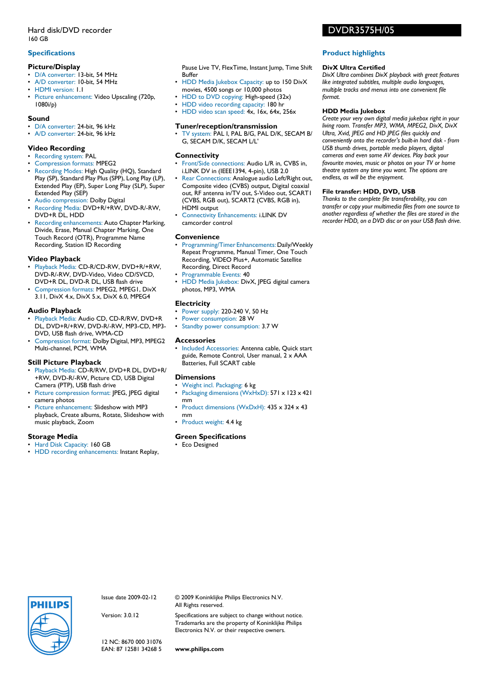 Philips DVDR3575H/05 User Manual | Page 2 / 2
