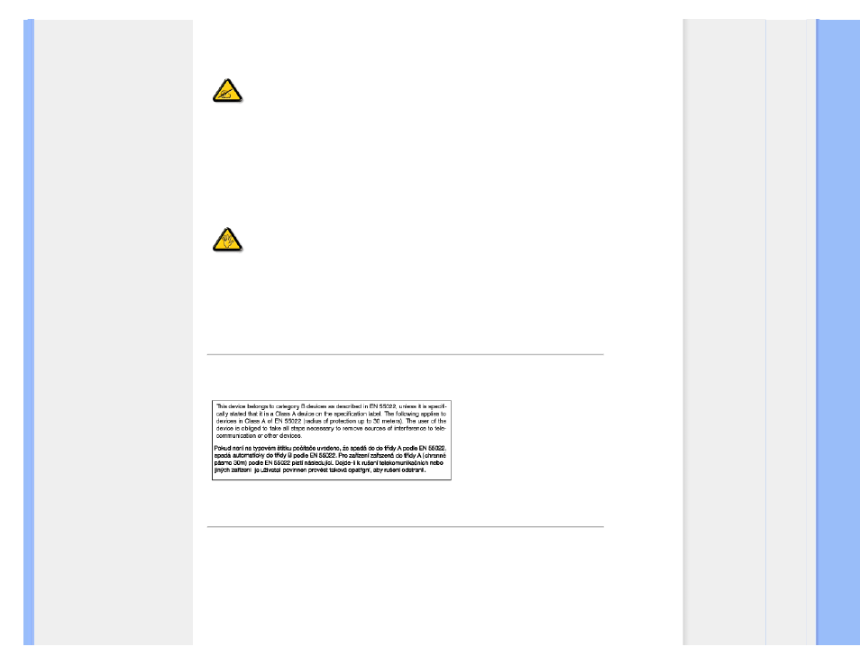 Commission federale de la communication, Fcc declaration), En 55022 compliance (czech republic | Only), Polish center for testing and certification, Notice | Philips 22IE User Manual | Page 16 / 85