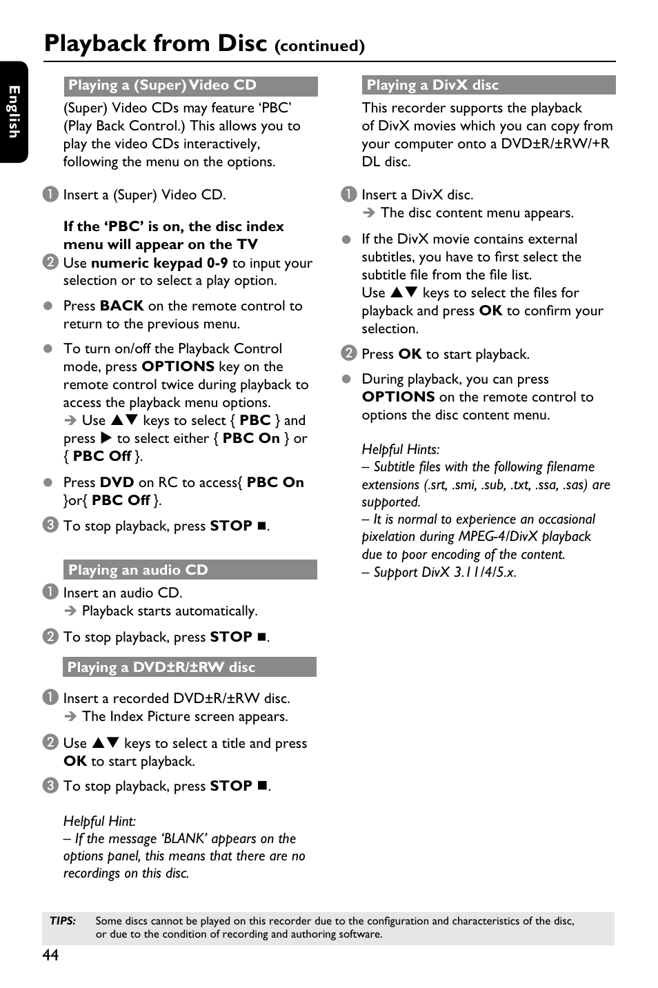 Playback from disc | Philips DVDR3588H/93 User Manual | Page 43 / 74