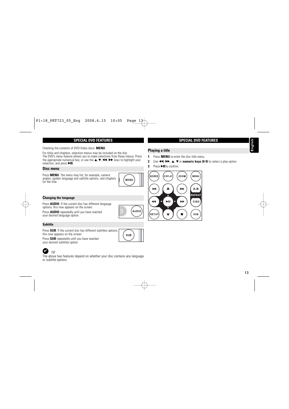 Philips PET723/05 User Manual | Page 13 / 18