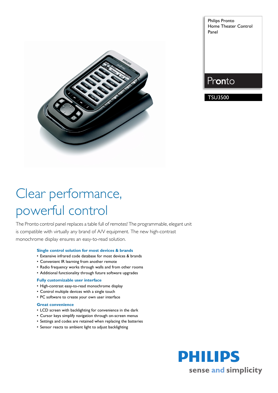 Philips Pronto TSU3517 User Manual | 2 pages