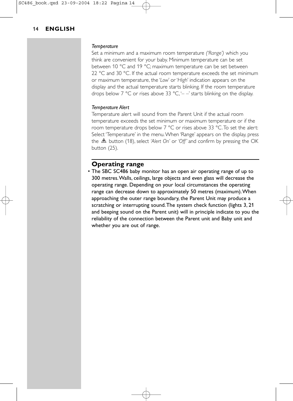 Operating range | Philips DECT SC486 User Manual | Page 14 / 18