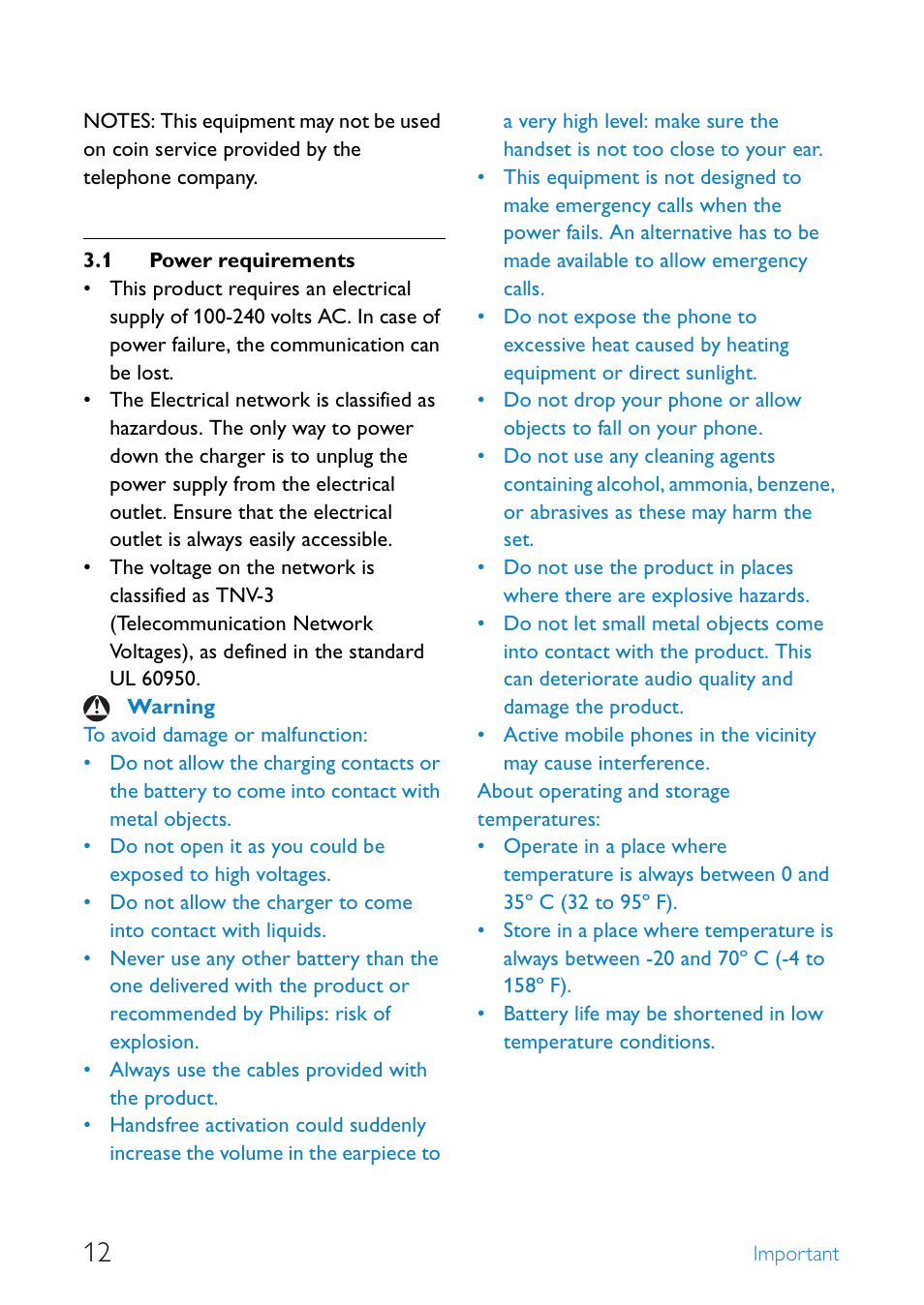 1 power requirements, Power requirements | Philips SE655 User Manual | Page 14 / 73