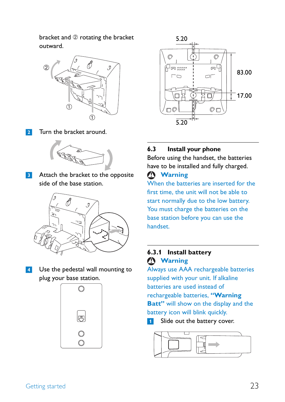 3 install your phone, Install your phone, Install battery | Philips SE655 User Manual | Page 25 / 73