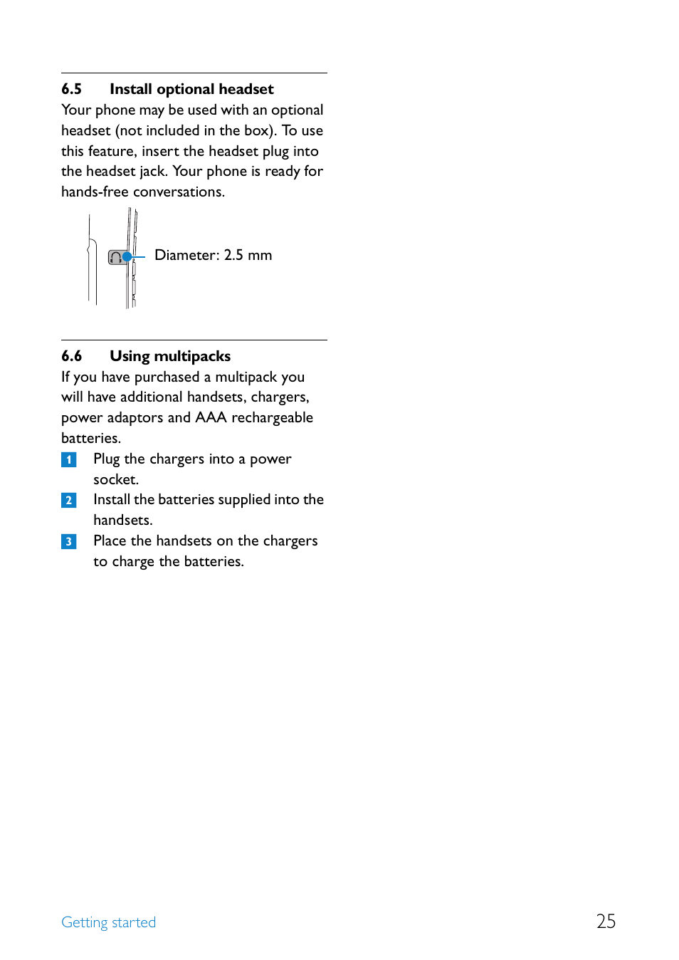 5 install optional headset, 6 using multipacks, Install optional headset | Using multipacks | Philips SE655 User Manual | Page 27 / 73