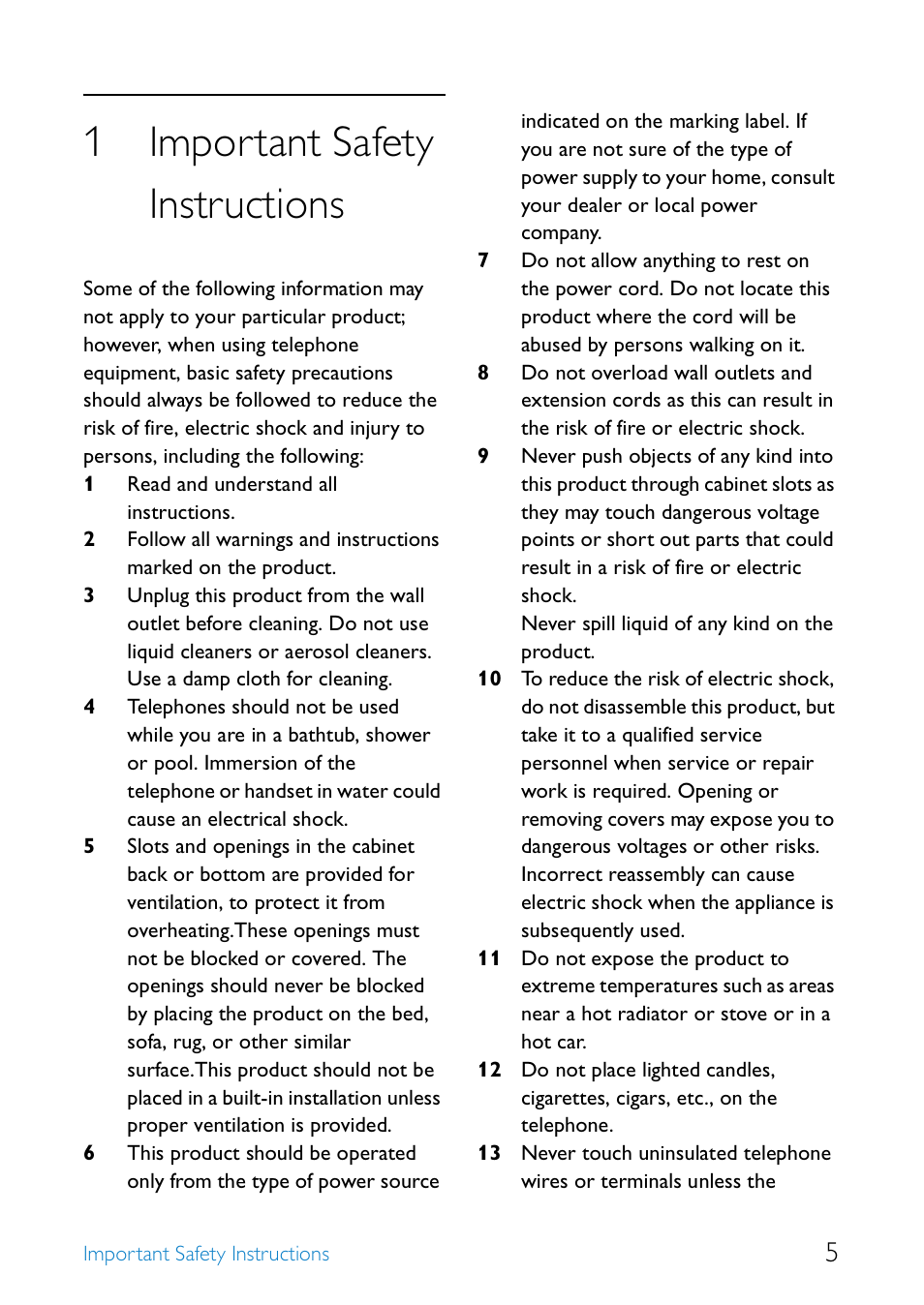 1 important safety instructions, Important safety instructions, 1important safety instructions | Philips SE655 User Manual | Page 7 / 73