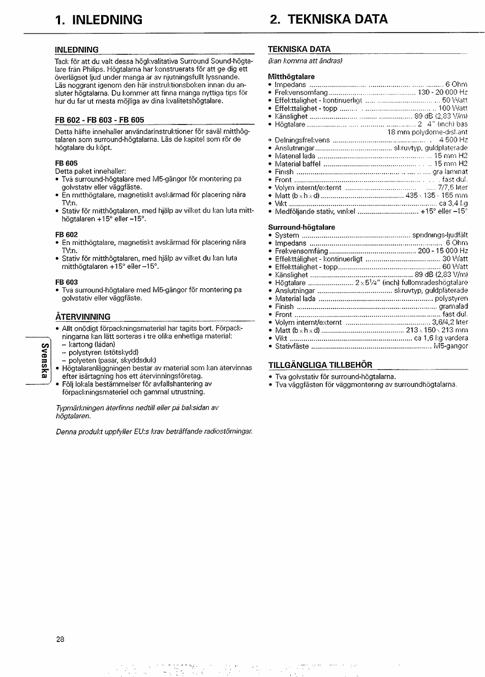 Inledning 2. tekniskadata | Philips FB 603/00 User Manual | Page 4 / 8