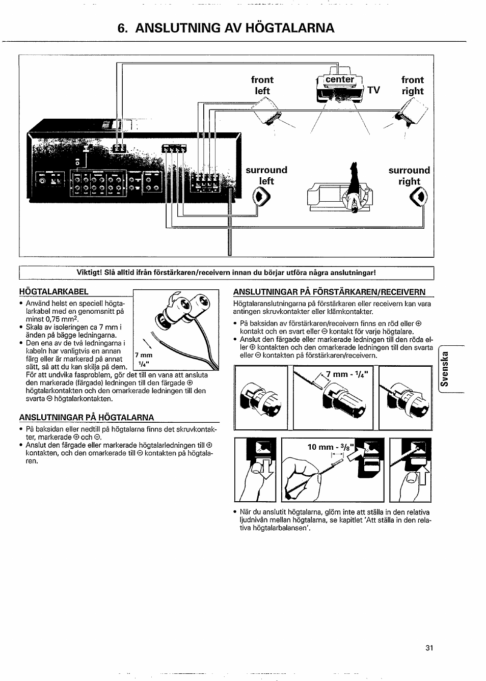 Anslutning av hogtalarna, Surround left | Philips FB 603/00 User Manual | Page 7 / 8