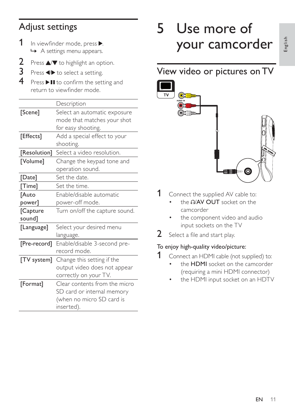 5 use more of your camcorder | Philips CAM100GY/00 User Manual | Page 10 / 15