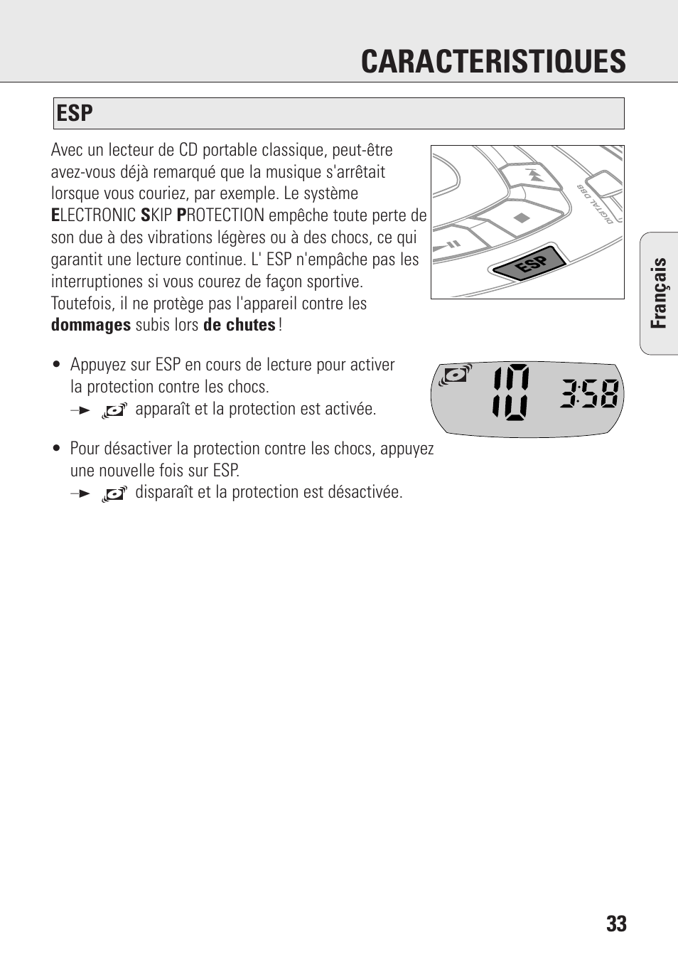 Caracteristiques, Fran ç ais | Philips AZ9201/01 User Manual | Page 33 / 62