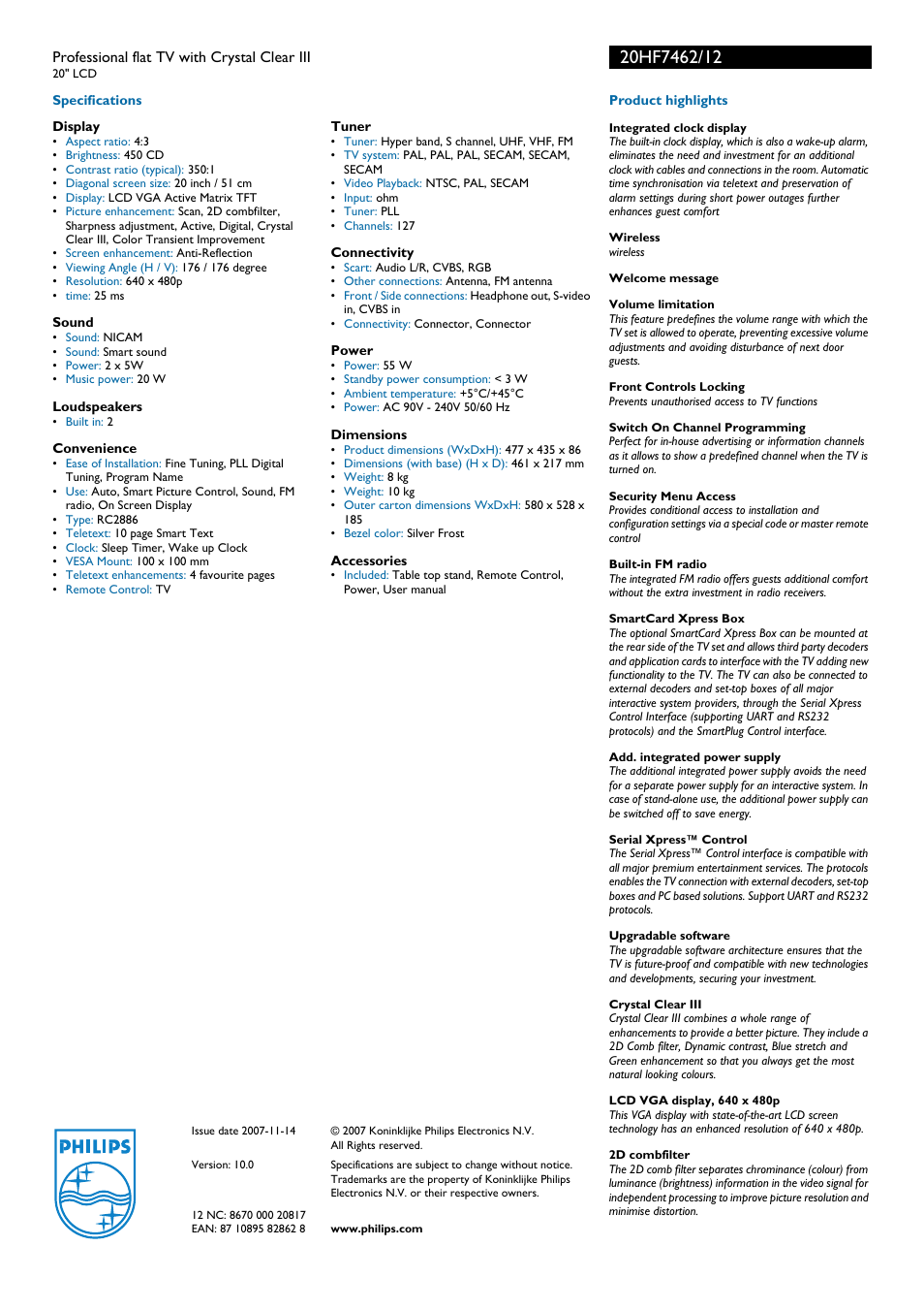 Philips 20HF7412 User Manual | Page 2 / 2
