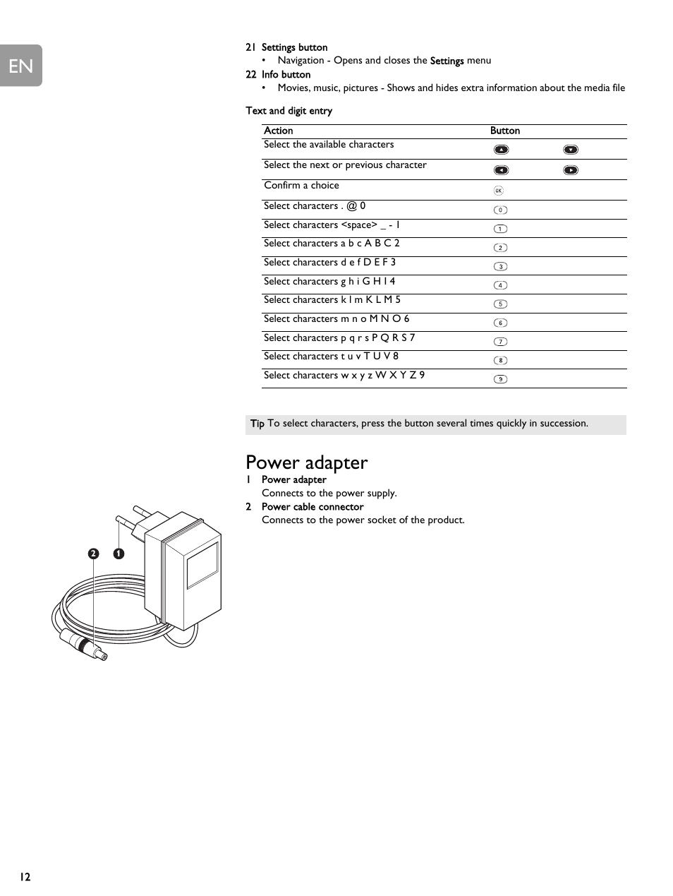 Power adapter | Philips SLM5500 User Manual | Page 12 / 40