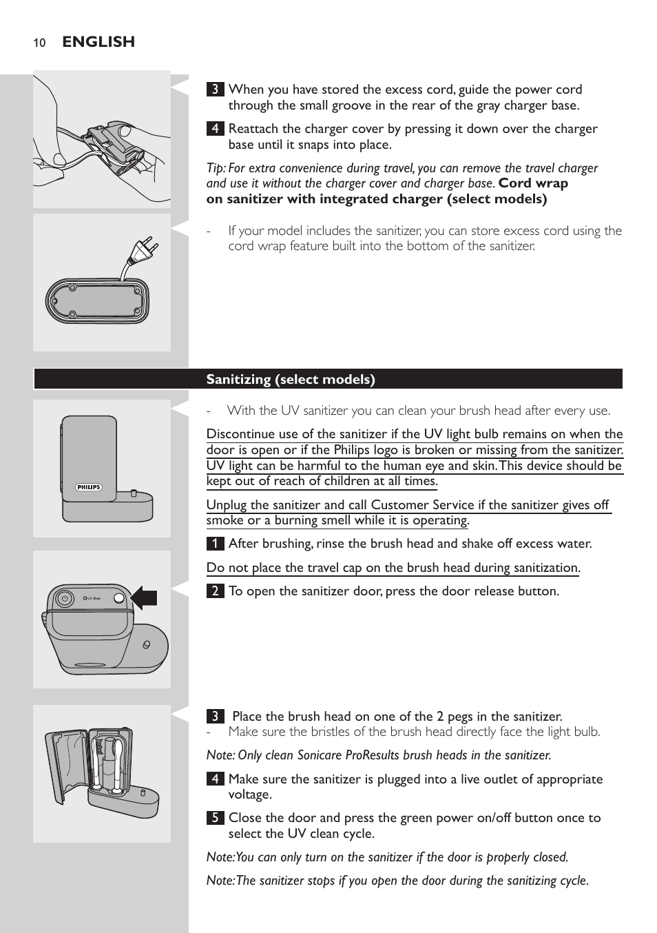 Sanitizing (select models) | Philips sonic toothbrush FlexCare 900 User Manual | Page 10 / 16