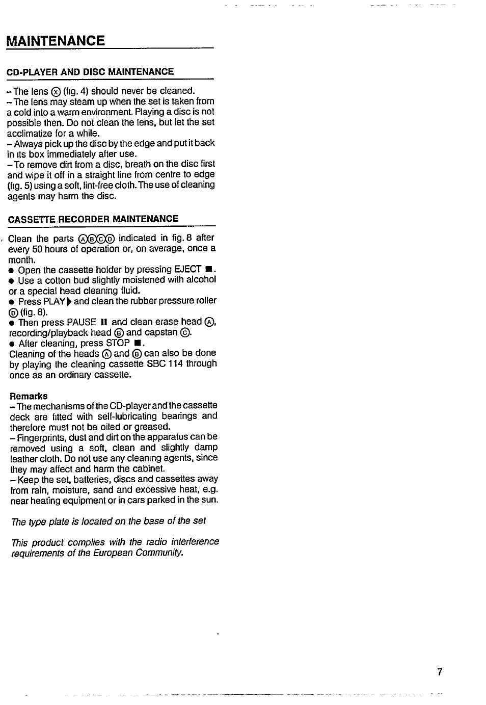 Maintenance | Philips AZ 8101 User Manual | Page 9 / 13