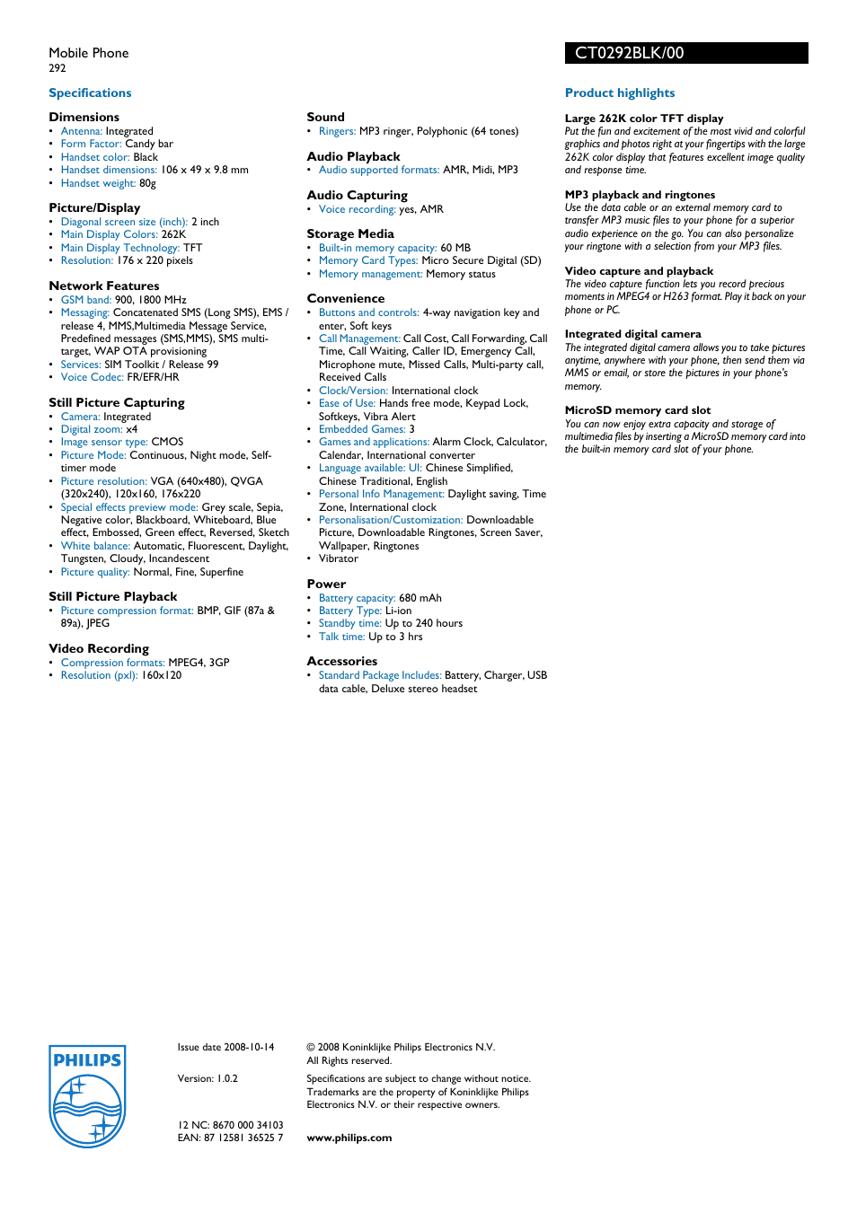 Philips CT0292BLK User Manual | Page 2 / 2