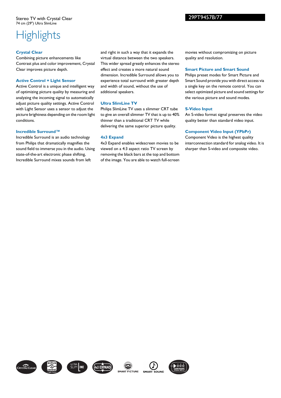 Highlights | Philips 29PT9457B User Manual | Page 2 / 3