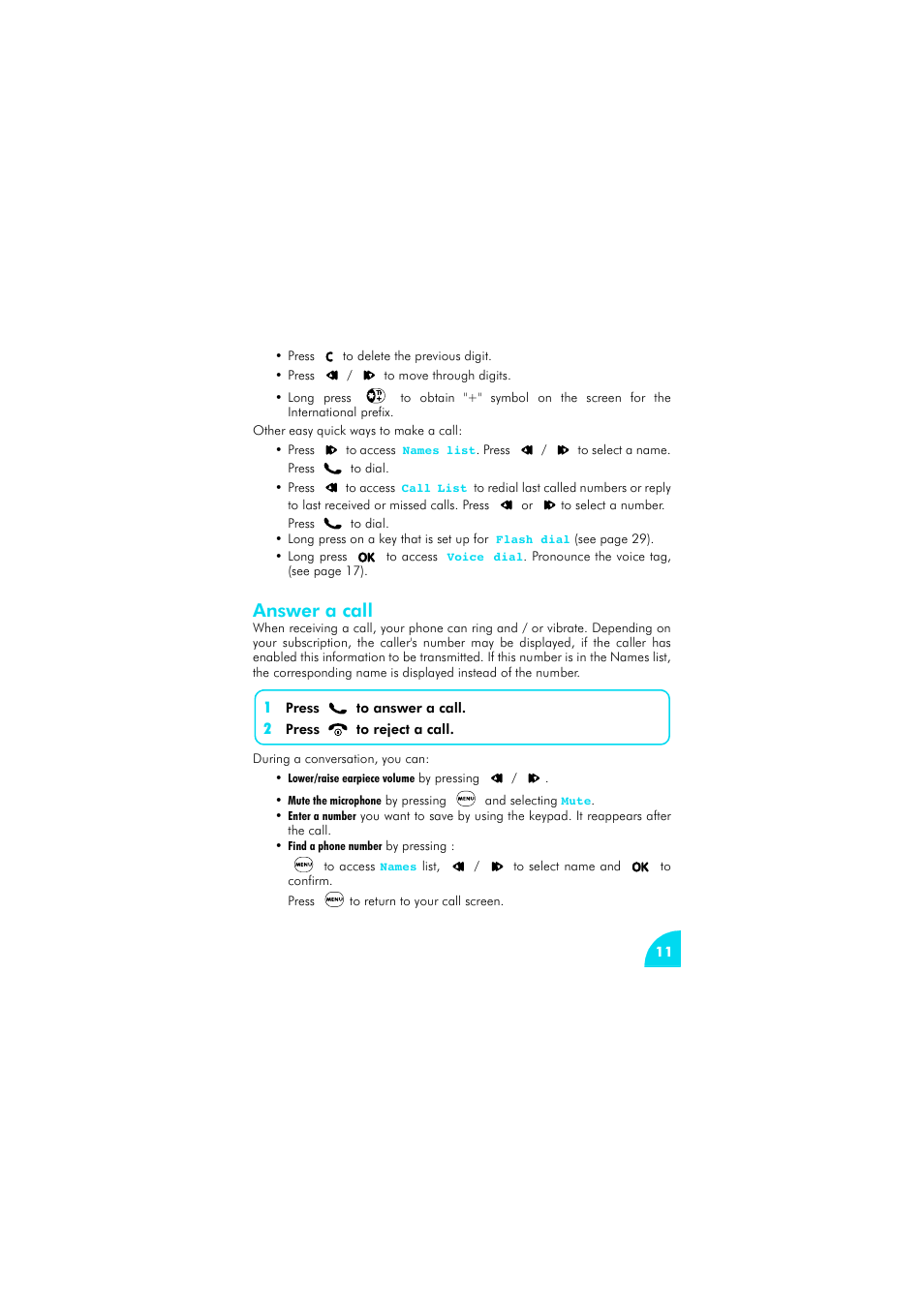 Answer a call | Philips az@lis 238 User Manual | Page 14 / 57