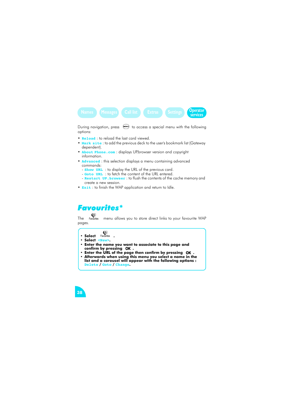 Favourites, Favourites 38 | Philips az@lis 238 User Manual | Page 41 / 57