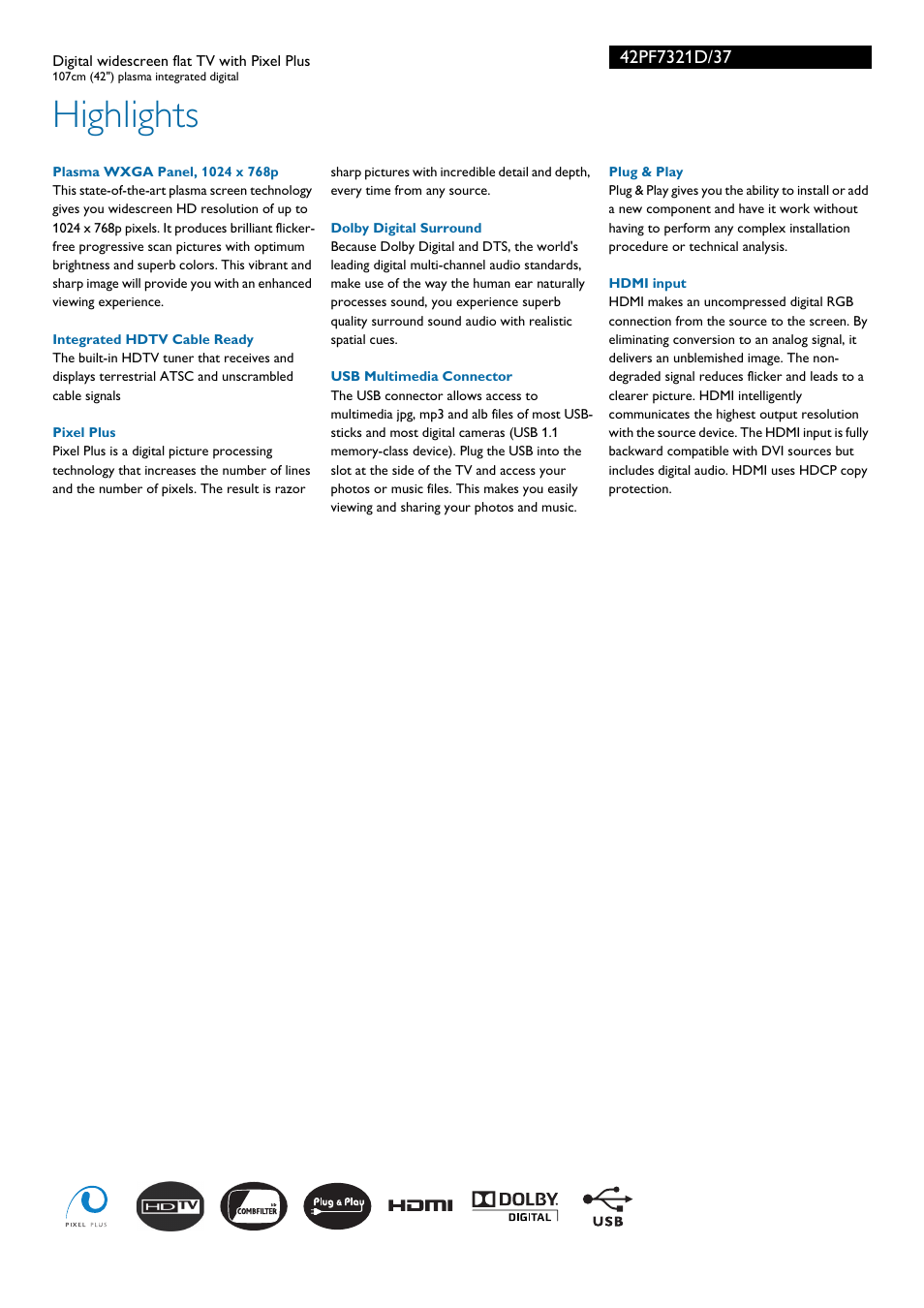 Highlights | Philips 42PF7321D User Manual | Page 2 / 3
