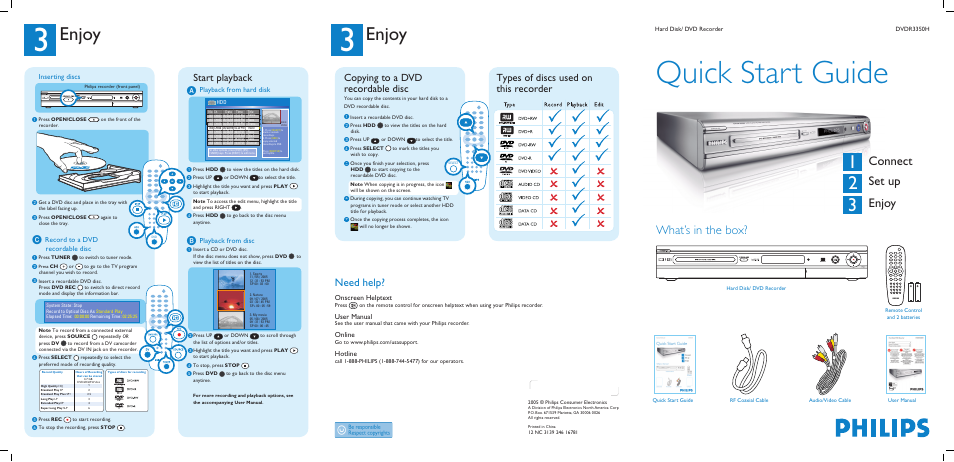 Philips DVDR3350H User Manual | 2 pages