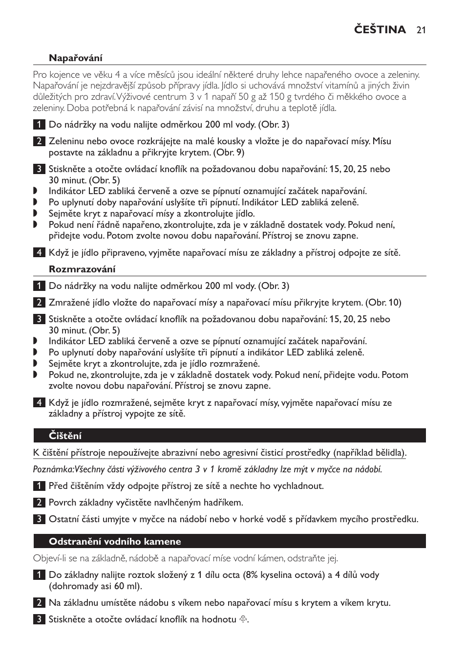 Rozmrazování, Čištění, Odstranění vodního kamene | Philips SCF280 User Manual | Page 21 / 108