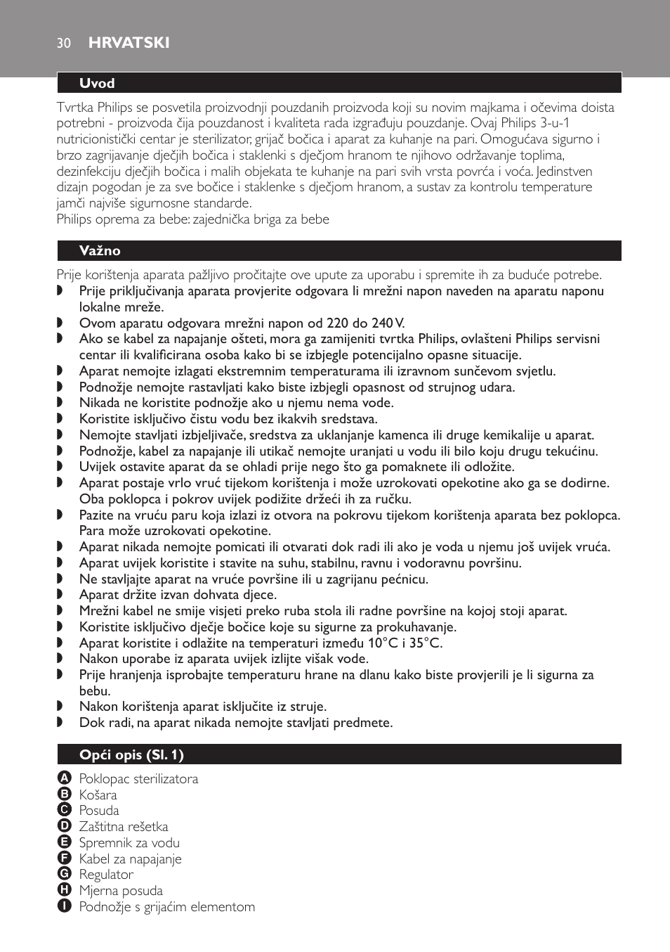 Hrvatski, Uvod, Važno | Opći opis﻿ (sl. 1) | Philips SCF280 User Manual | Page 30 / 108