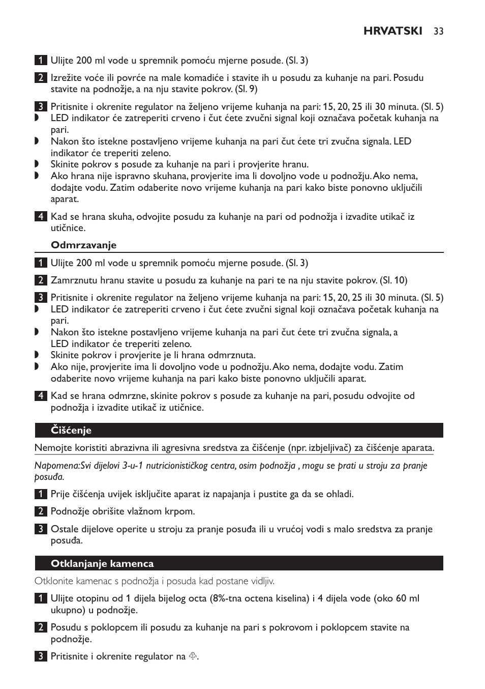 Odmrzavanje, Čišćenje, Otklanjanje kamenca | Philips SCF280 User Manual | Page 33 / 108