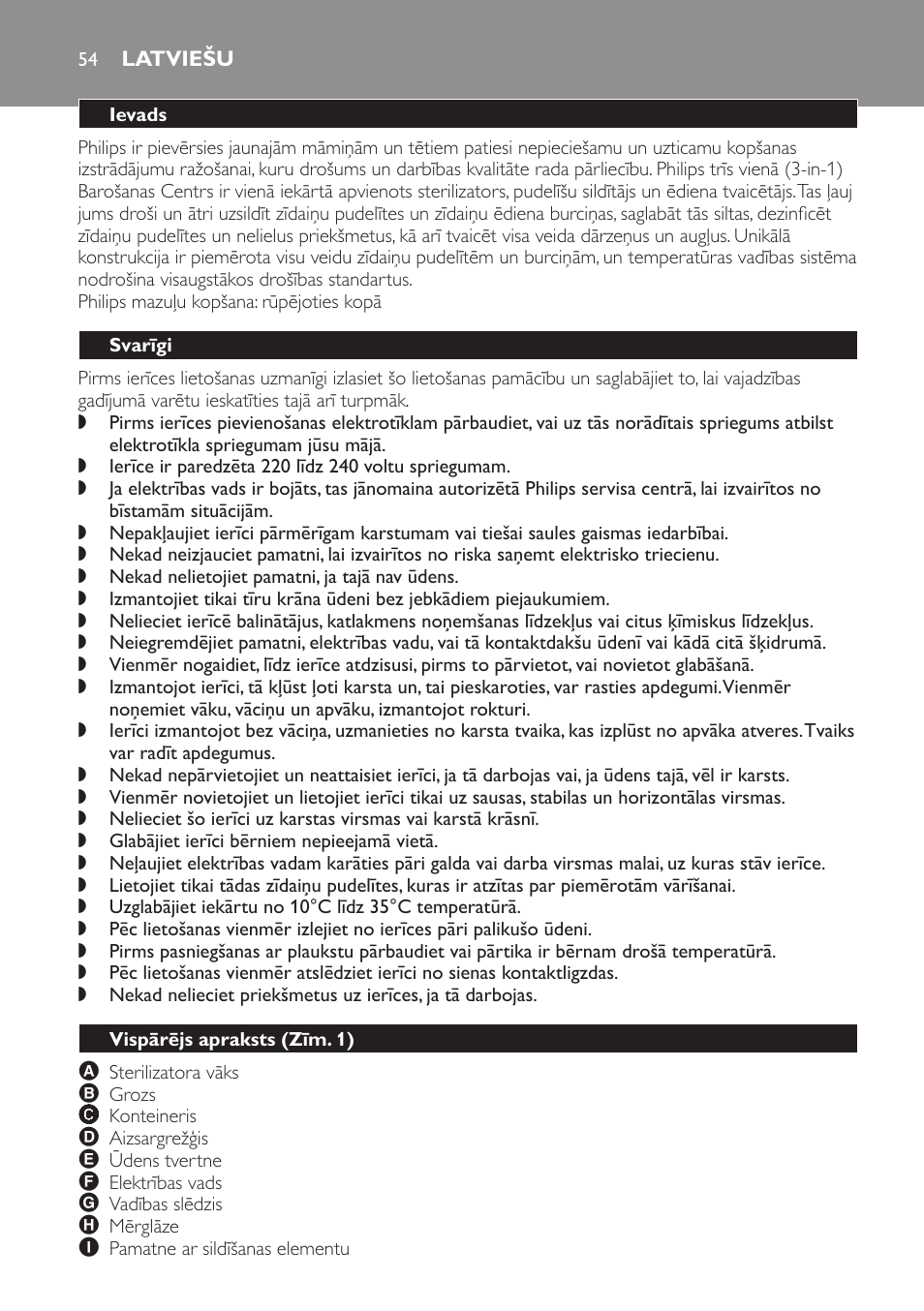 Latviešu, Ievads, Svarīgi | Vispārējs apraksts﻿ (zīm. 1) | Philips SCF280 User Manual | Page 54 / 108